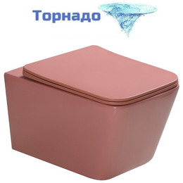 Унитаз подвесной безободковый SantiLine SL-5007T-P с тонкой крышкой микролифт (система смыва Торнадо) персиковый матовый - фото 