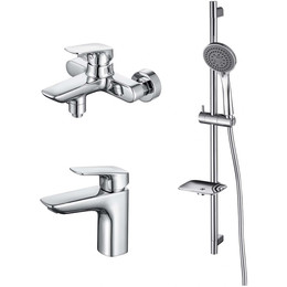 Набор смесителей 3 в 1 для ванны с коротким изливом Aquatek Вега AQ1030CR, Цвет производителя: хром - фото 