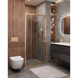 Душевая дверь Cezares 90 см MOLVENO-BF-3-90-C-BORO-IV, брашированное золото/прозрачное - фото 