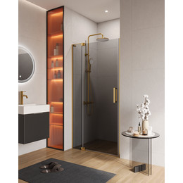 Душевая дверь Cezares 90 см SLIDER-B-1-90/100-GRIGIO-BORO (стекло 8 мм) брашированное золото/тонированное - фото 