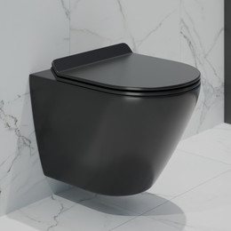 Унитаз подвесной безободковый EvaGold EG070003 с тонкой крышкой микролифт, чёрный матовый - фото 