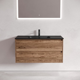 Тумба подвесная с раковиной-столешницей Sancos Libra 100 см LB100ECH, дуб чарльстон (раковина Element CN7003MB) - фото 