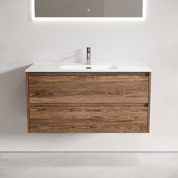 Тумба подвесная с раковиной-столешницей Sancos Libra 100 см LB100ECH, дуб чарльстон (раковина Element CN7003) - фото 