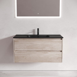 Тумба подвесная с раковиной-столешницей Sancos Libra 100 см LB100EG, дуб галифакс натуральный (раковина Element CN7003MB) - фото 