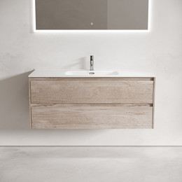 Тумба подвесная с раковиной-столешницей Sancos Libra 120 см LB120-1EG, дуб галифакс натуральный (раковина Element CN7006) - фото 
