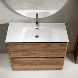 Тумба напольная с раковиной-столешницей Sancos Libra Floor 100 см LB100FECH, дуб чарльстон (раковина Element CN7003) - фото 