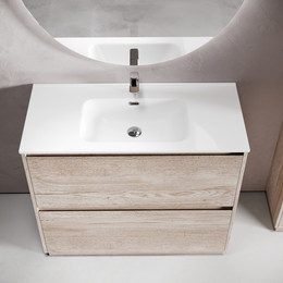 Тумба напольная с раковиной-столешницей Sancos Libra Floor 100 см LB100FEG, дуб галифакс натуральный (раковина Element CN7003) - фото 