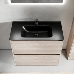 Тумба напольная с раковиной-столешницей Sancos Libra Floor 90 см LB90FEG, дуб галифакс натуральный (раковина Element CN7002MB) - фото 