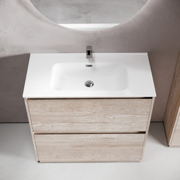 Тумба напольная с раковиной-столешницей Sancos Libra Floor 90 см LB90FEG, дуб галифакс натуральный (раковина Element CN7002) - фото 