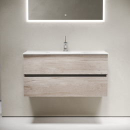 Тумба подвесная с раковиной-столешницей Sancos Urban 100 см UR100EG, дуб галифакс натуральный (раковина Element CN7003) - фото 