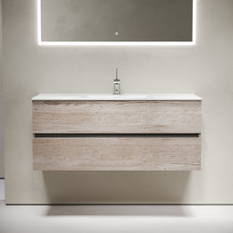 Тумба подвесная с раковиной-столешницей Sancos Urban 120 см UR120-1EG, дуб галифакс натуральный (раковина Element CN7006) - фото 