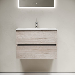 Тумба подвесная с раковиной-столешницей Sancos Urban 70 см UR70EG, дуб галифакс натуральный (раковина Element CN7007) - фото 