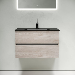 Тумба подвесная с раковиной-столешницей Sancos Urban 80 см UR80EG, дуб галифакс натуральный (раковина Element CN7005MB) - фото 