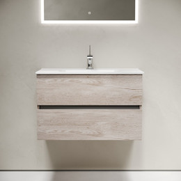 Тумба подвесная с раковиной-столешницей Sancos Urban 80 см UR80EG, дуб галифакс натуральный (раковина Element CN7005) - фото 