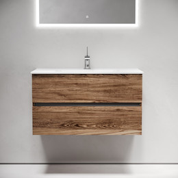 Тумба подвесная с раковиной-столешницей Sancos Urban 90 см UR90ECH, дуб чарльстон (раковина Element CN7002) - фото 