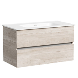 Тумба подвесная с раковиной-столешницей Sancos Urban 90 см UR90EG, дуб галифакс натуральный (раковина Element CN7002) - фото 