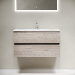 Тумба подвесная с раковиной-столешницей Sancos Urban 90 см UR90EG, дуб галифакс натуральный (раковина Element CN7002) - фото 