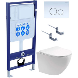 Инсталляция с подвесным унитазом комплект: Aquatek Set INS-0000012 с подвесным безободковым унитазом Европа AQ1901-00 сиденье микролифт, крепление, кнопка смыва белая - фото 