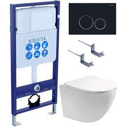 Инсталляция с подвесным унитазом комплект: Aquatek Set INS-0000012 с подвесным безободковым унитазом Европа AQ1901-00 сиденье микролифт, крепление, кнопка смыва чёрный матовый - фото 