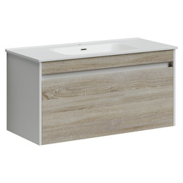 Тумба подвесная с раковиной-столешницей Sancos Smart 100 см SM100E, дуб бардолино/белый - фото 