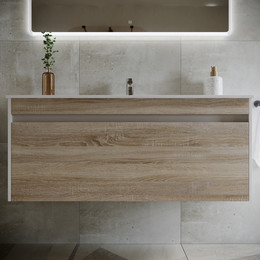 Тумба подвесная с раковиной-столешницей Sancos Smart 120 см SM120-1E, дуб бардолино/белый - фото 