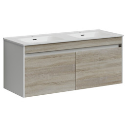 Тумба подвесная с раковиной Sancos Smart 120 см SM120-2E, дуб бардолино/белый - фото 