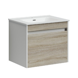 Тумба подвесная с раковиной Sancos Smart 60 см SM60E, дуб бардолино/белый - фото 