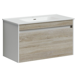 Тумба подвесная с раковиной-столешницей Sancos Smart 90 см SM90E, дуб бардолино/белый - фото 