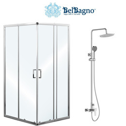 Набор 2 в 1: Душевое ограждение BelBagno (75-90)х(75-90) см UNIQUE-A-2-75/90-C-Cr + Душевая стойка BelBagno ANCONA-DOCM-CRM - фото 