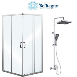 Набор 2 в 1: Душевое ограждение BelBagno (75-90)х(75-90) см UNIQUE-A-2-75/90-C-Cr + Душевая стойка BelBagno DUE-DOCM-CRM - фото 