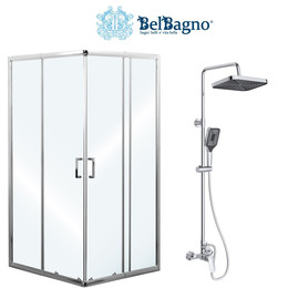 Набор 2 в 1: Душевое ограждение BelBagno (85-100)х(85-100) см UNIQUE-A-2-85/100-C-Cr + Душевая стойка BelBagno DUE-DOCM-CRM - фото 