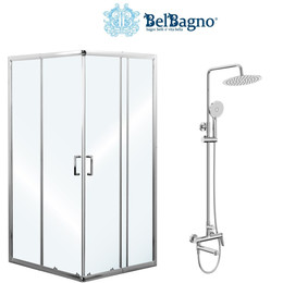 Набор 2 в 1: Душевое ограждение BelBagno (85-100)х(85-100) см UNIQUE-A-2-85/100-C-Cr + Душевая стойка BelBagno UNIQUE-VSCM-CRM - фото 