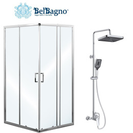 Набор 2 в 1: Душевое ограждение BelBagno (85-100)х(85-100) см UNIQUE-A-2-85/100-C-Cr + Душевая стойка BelBagno DUE-DOCM-CRM - фото 