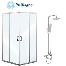 Набор 2 в 1: Душевое ограждение BelBagno (85-100)х(85-100) см UNIQUE-A-2-85/100-C-Cr + Душевая стойка BelBagno UNIQUE-VSCM-CRM - фото 
