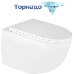 Унитаз подвесной безободковый Azario Terso AZ-092E-UQ3 (система смыва Торнадо) с тонкой крышкой микролифт - фото 