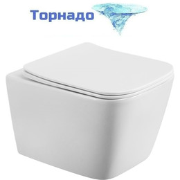 Унитаз подвесной безободковый BelBagno BB7106CH-TOR/SC (система смыва торнадо) с тонкой крышкой микролифт - фото 
