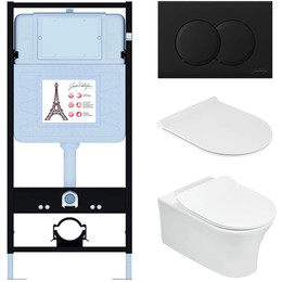 Инсталляция с подвесным безободковым унитазом Jacob Delafon Aleo E21731RU-BL, сиденье с тонкой крышкой микролифт - фото 