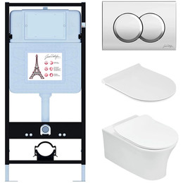 Инсталляция с подвесным безободковым унитазом Jacob Delafon Aleo E21731RU-CP, сиденье с тонкой крышкой микролифт - фото 