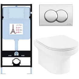 Инсталляция с подвесным безободковым унитазом Jacob Delafon Elite E21743RU-CP, сиденье с тонкой крышкой микролифт - фото 