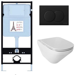 Инсталляция с подвесным безободковым унитазом Jacob Delafon Modern Life E21775RU-BL, сиденье с тонкой крышкой микролифт - фото 