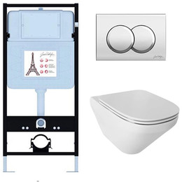 Инсталляция с подвесным безободковым унитазом Jacob Delafon Modern Life E21775RU-CP, сиденье с тонкой крышкой микролифт - фото 