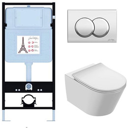 Инсталляция с подвесным безободковым унитазом Jacob Delafon Bastille EDAB103-CP, сиденье с тонкой крышкой микролифт - фото 