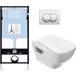 Инсталляция с подвесным безободковым унитазом Jacob Delafon Struktura EDE103-00, сиденье с крышкой микролифт - фото 