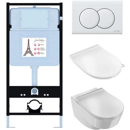 Инсталляция с подвесным безободковым унитазом Jacob Delafon Odeon Rive Gauche EDR103-00, сиденье с тонкой крышкой микролифт - фото 