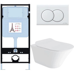 Инсталляция с подвесным безободковым унитазом Jacob Delafon Vive E28079RU-0, сиденье с тонкой крышкой микролифт - фото 