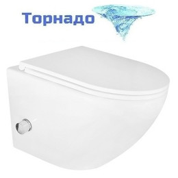 Унитаз-биде подвесной безободковый Azario Grado AZ-046E-NR с тонкой крышкой микролифт (система смыва Торнадо) - фото 