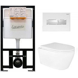 Инсталляция с подвесным унитазом комплект: Loranto Prestige 4551 с подвесным безободковым унитазом Azario Uno AZ-2380 сиденье микролифт, кнопка смыва белая 7520 - фото 