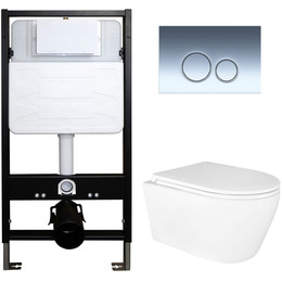 Инсталляция с подвесным унитазом комплект: Azario Forte AZ-100-100F с подвесным безободковым унитазом Uno AZ-2380 сиденье микролифт, кнопка смыва хром AZ-100-030F - фото 