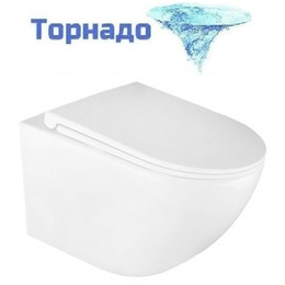 Унитаз подвесной безободковый Azario BONELLE AZ-2801E с тонкой крышкой микролифт (Система смыва торнадо) - фото 