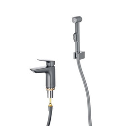 Смеситель для раковины с лейкой для биде Aquatek Вега AQ1012BGM, оружейная сталь - фото 